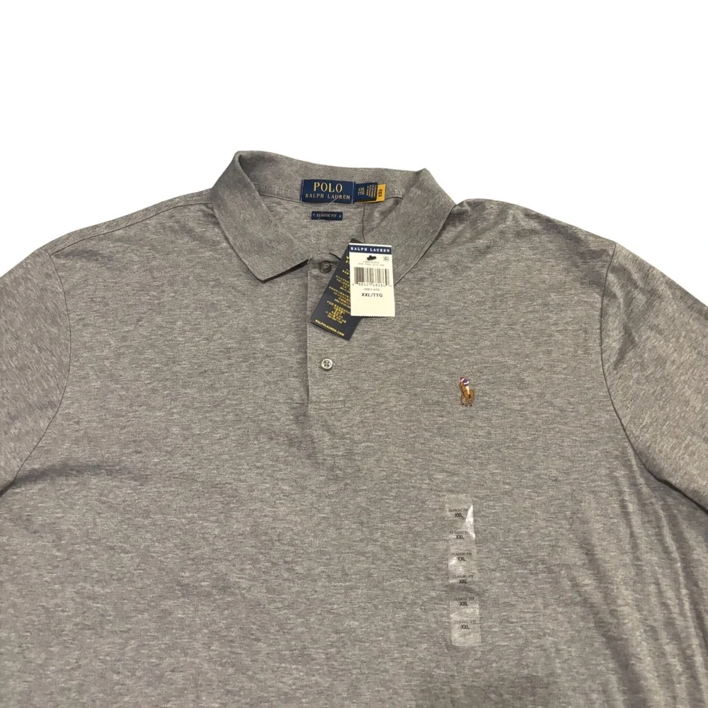 Polo Ralph Lauren Men XXL Grey Flesh Pony Long Sleeve Classic Fit Polo Shirt NWT